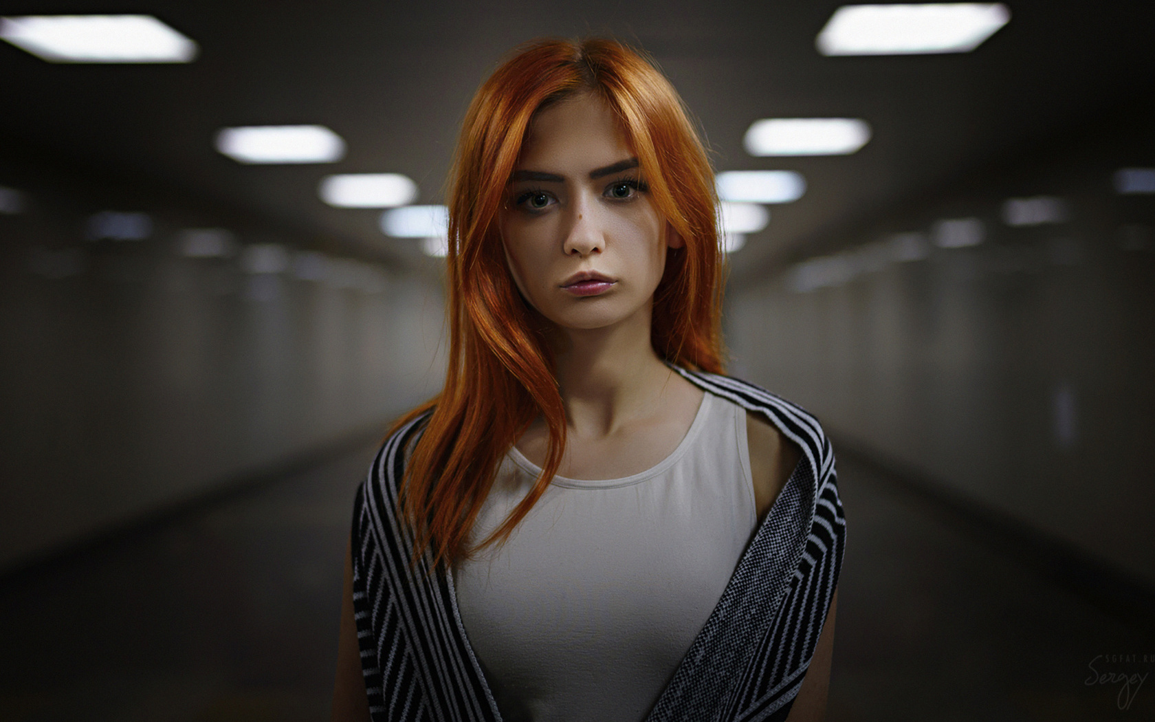 women, sergey fat, portrait, redhead, depth of field