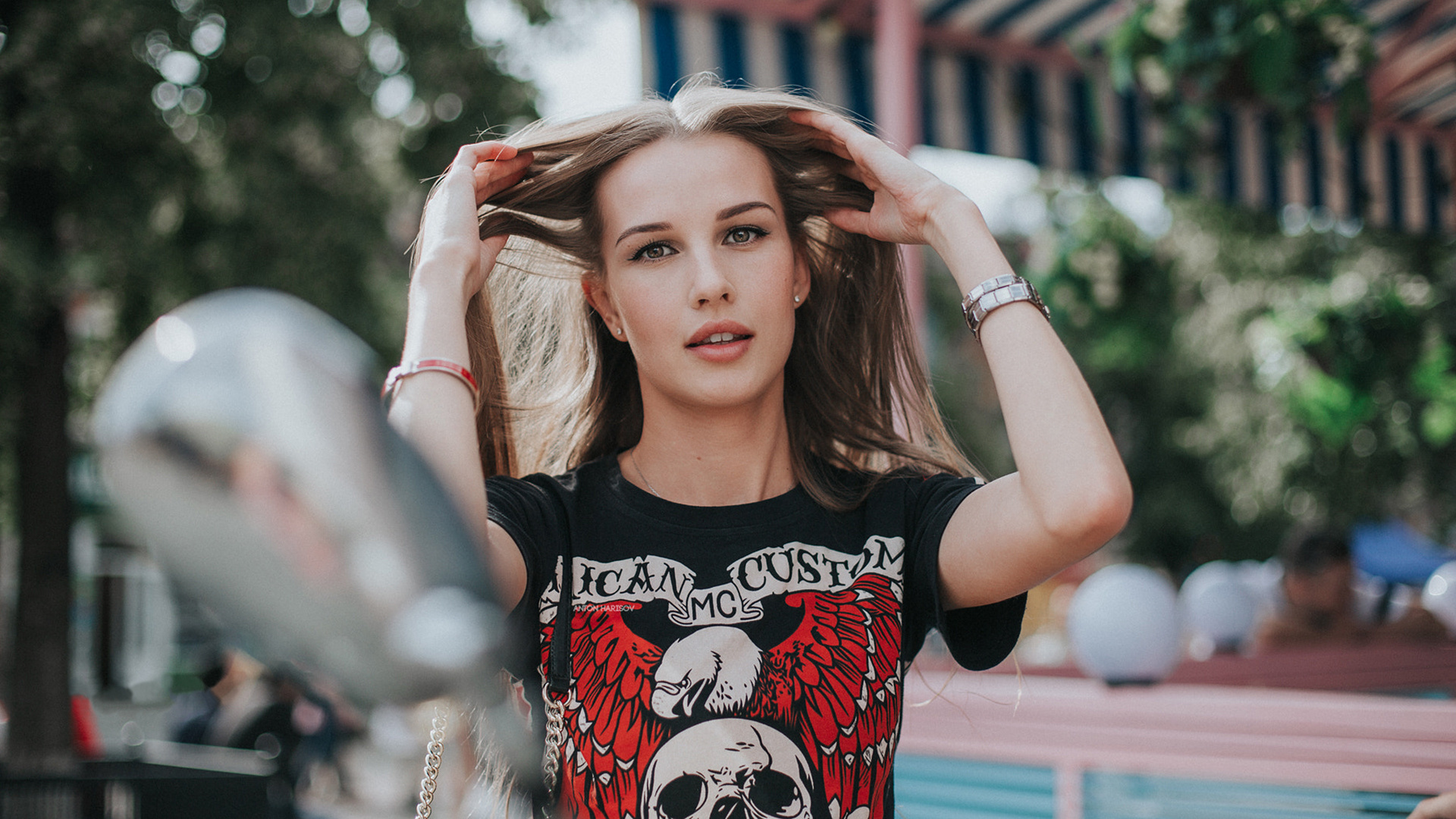 women, face, portrait, t-shirt, depth of field, fotoshi toshi, anton harisov, blonde