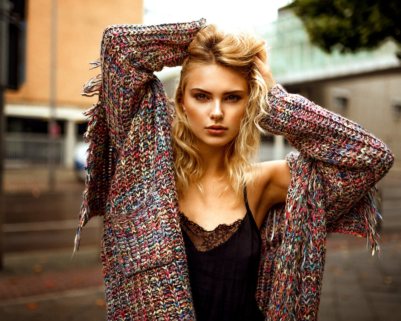 women, blonde, miro hofmann, portrait, depth of field, women outdoors