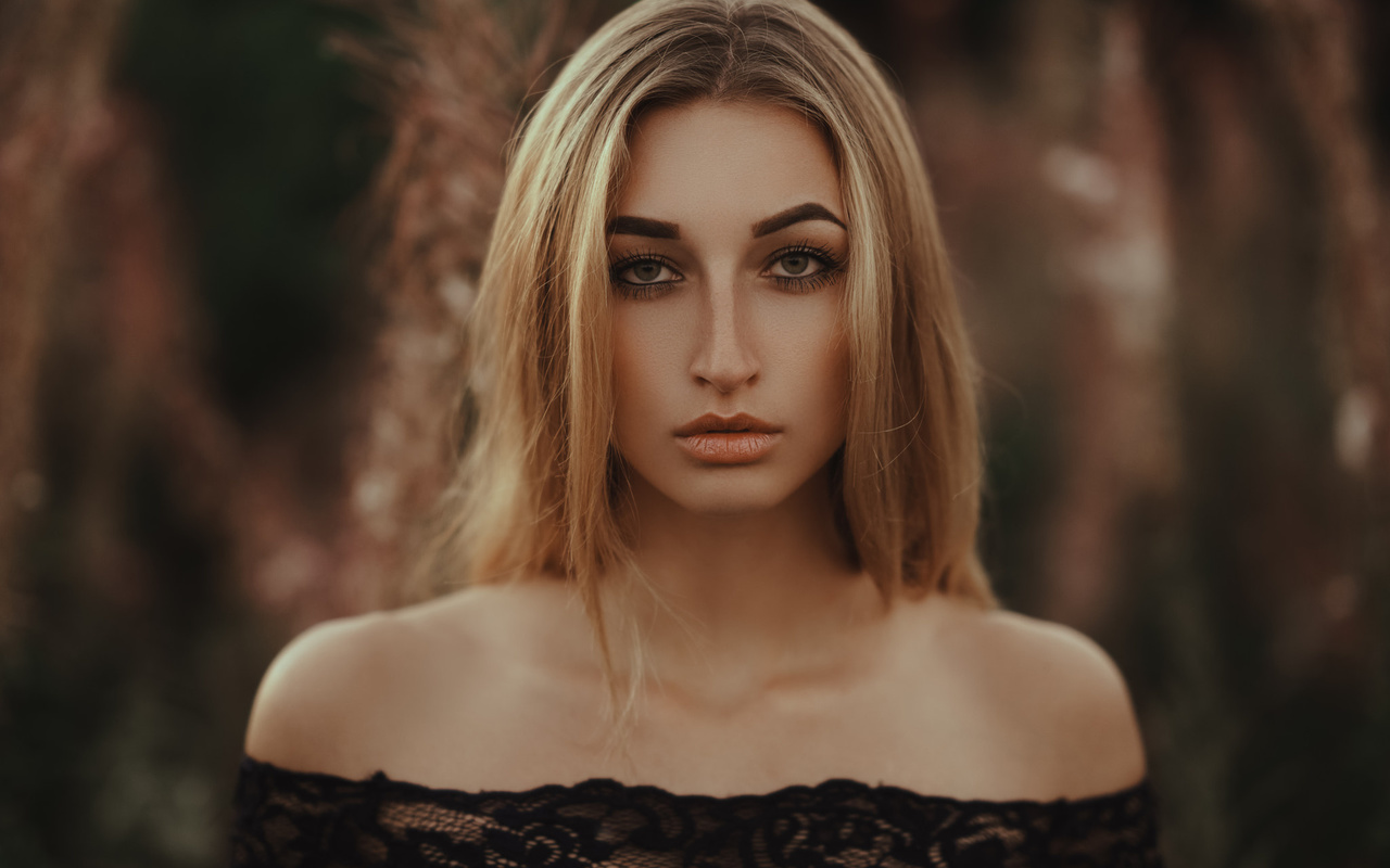 women, blonde, portrait, depth of field