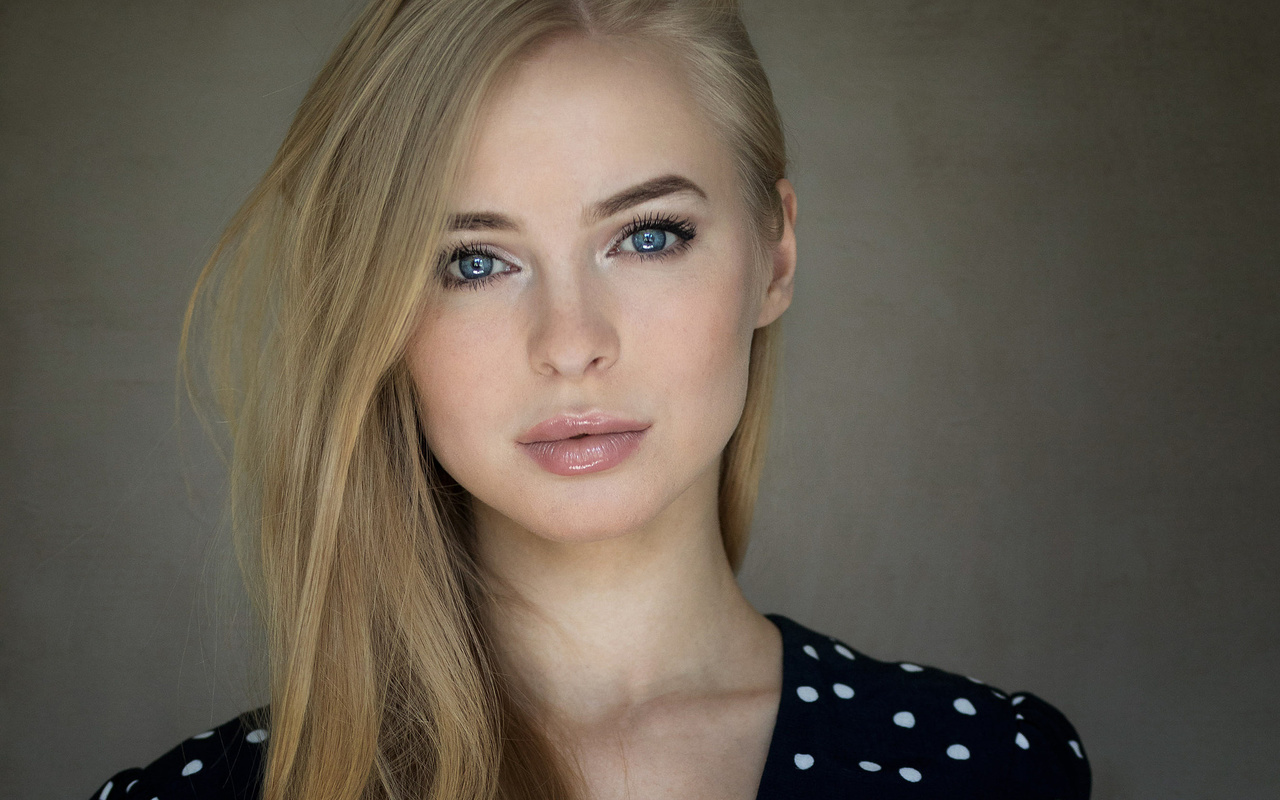 women, blonde, portrait, blue eyes, simple background,  , victoria pichkurova