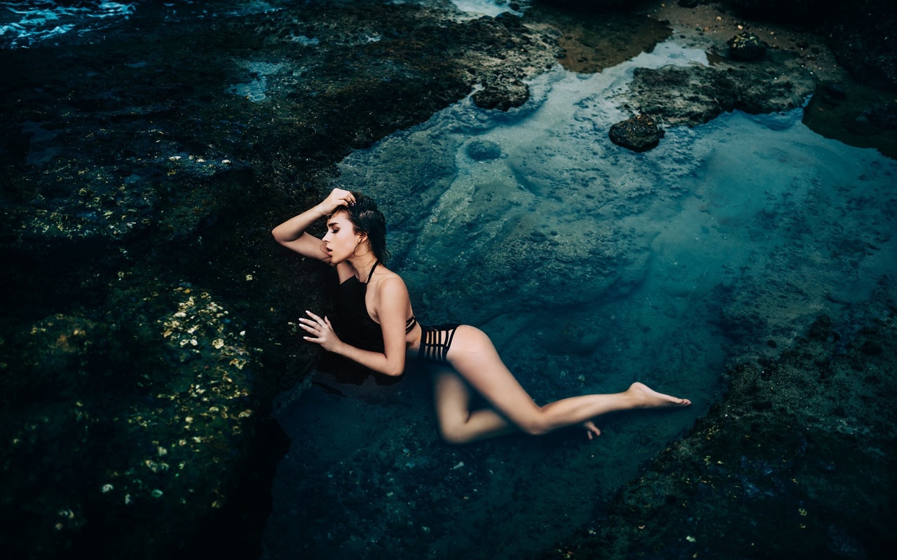 women, top view, closed eyes, swimwear, wet hair, ass, wet body, tanned, water, women outdoors