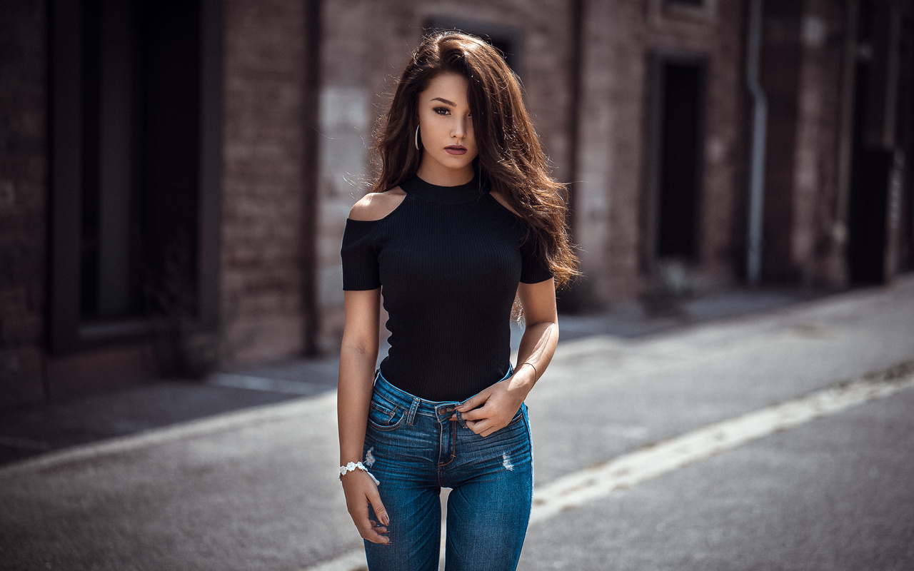 women, portrait, jeans, tanned, women outdoors, depth of field