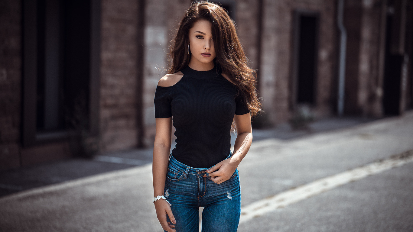 women, portrait, jeans, tanned, women outdoors, depth of field