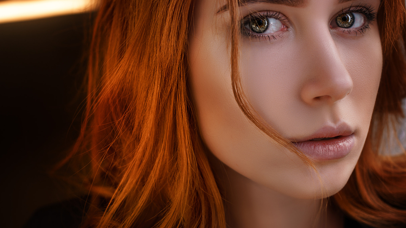 women, redhead, face, portrait