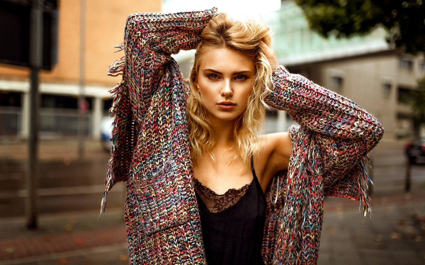 women, blonde, miro hofmann, portrait, depth of field, women outdoors