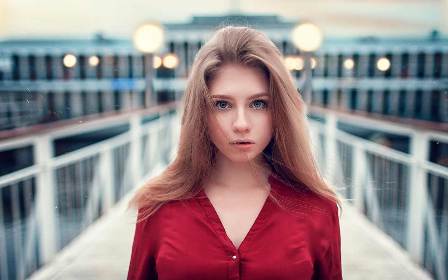 women, blonde, portrait, depth of field, blue eyes, women outdoors