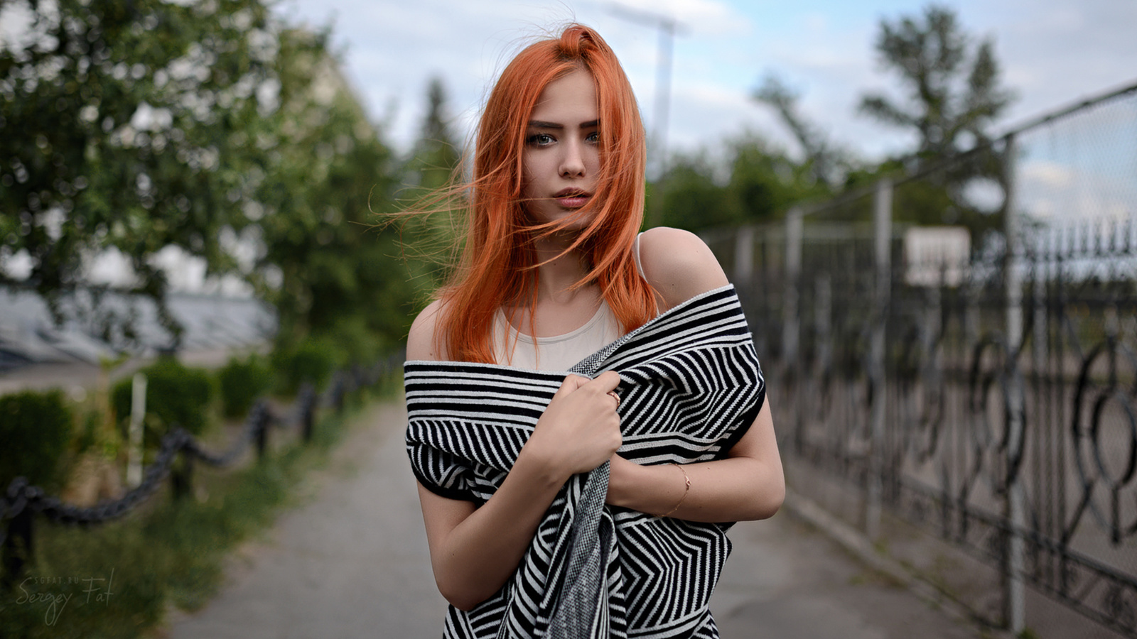 women, portrait, depth of field, sergey fat, redhead, women outdoors, , , 