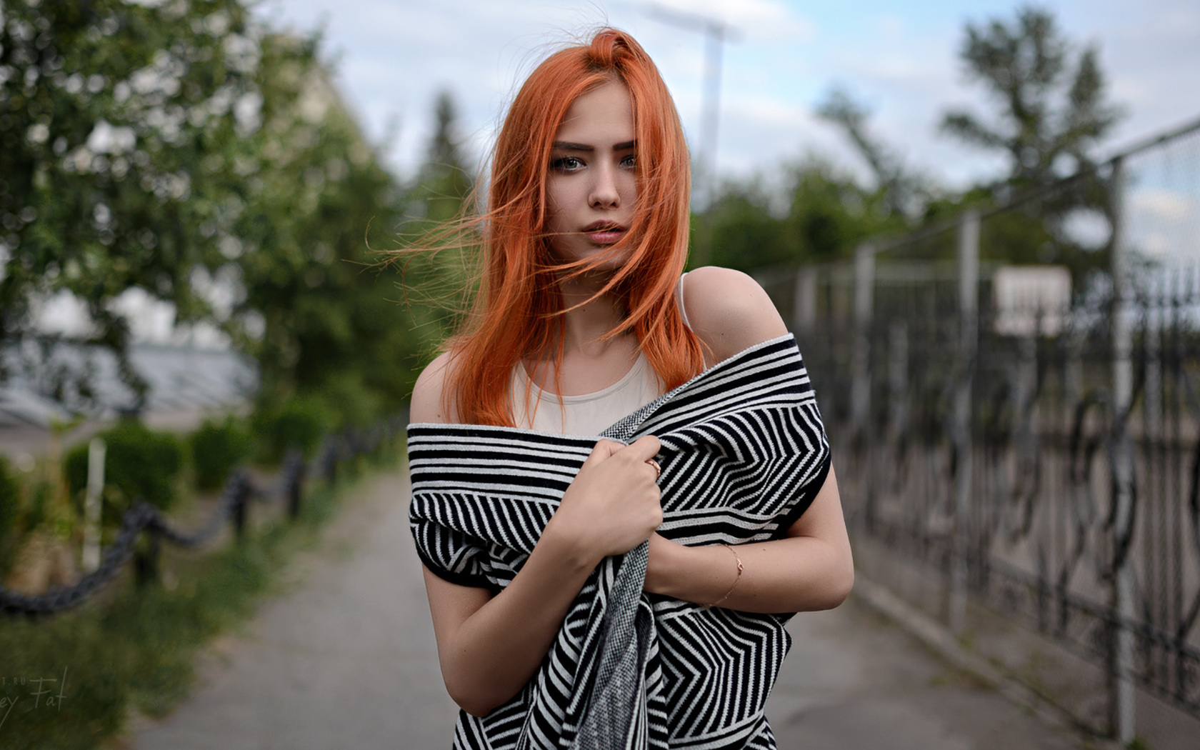 women, portrait, depth of field, sergey fat, redhead, women outdoors, , , 