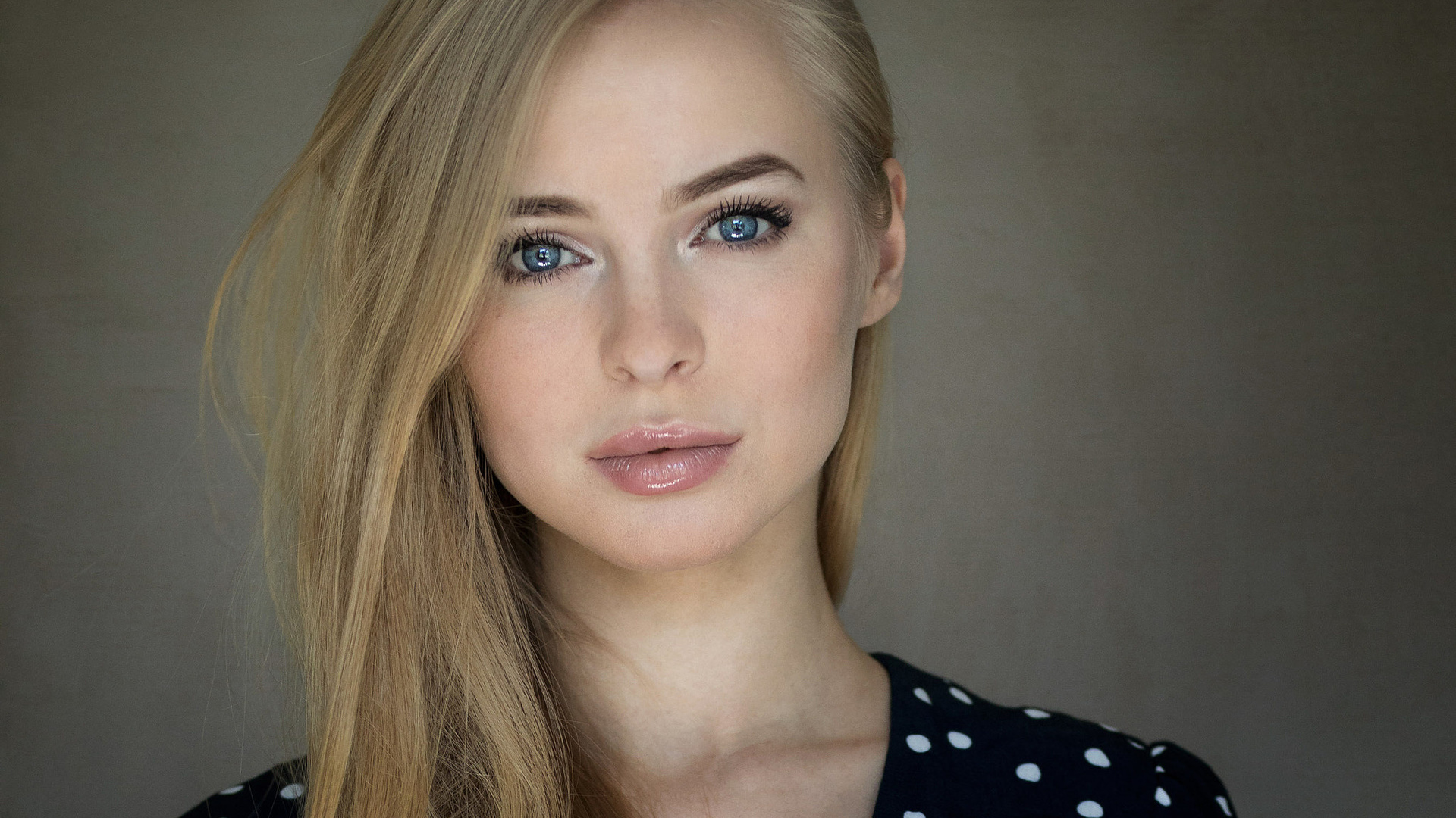 women, blonde, portrait, blue eyes, simple background,  , victoria pichkurova