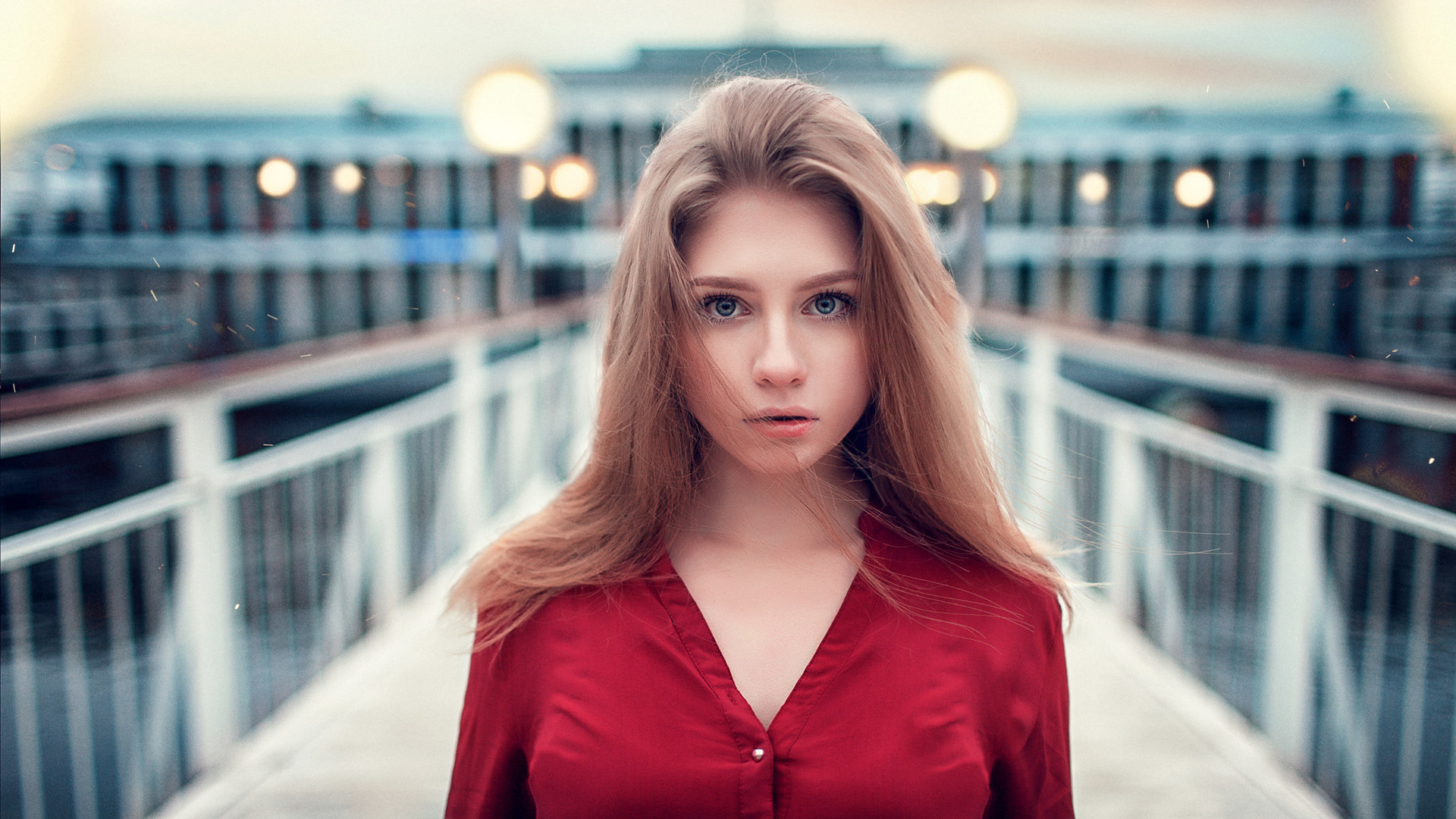 women, blonde, portrait, depth of field, blue eyes, women outdoors