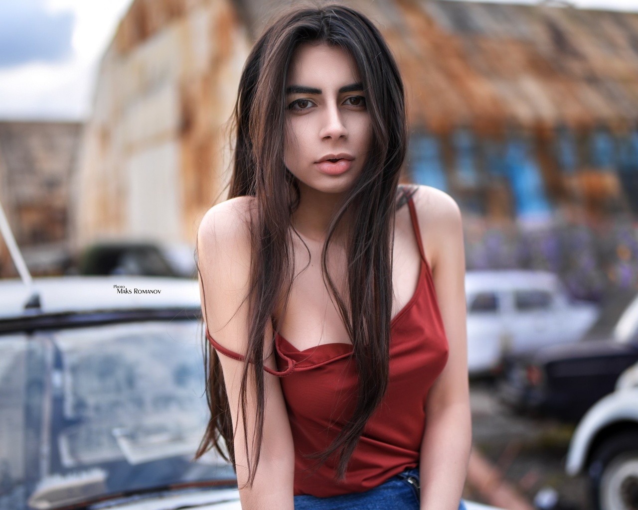 women, portrait, long hair, depth of field, maksim romanov, women outdoors, tattoo, car