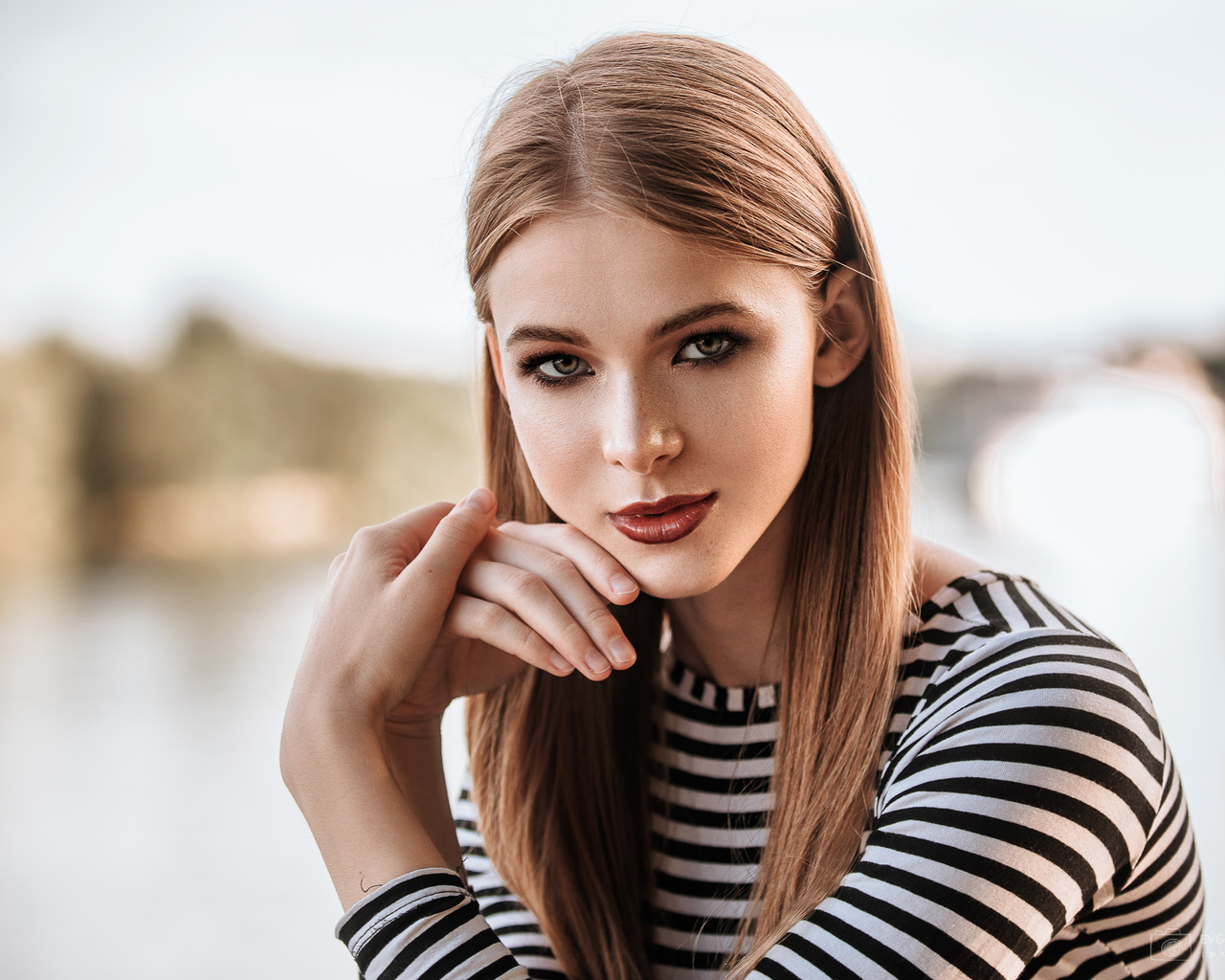 women, blonde, face, portrait, depth of field, ,  ,evgeny markalev