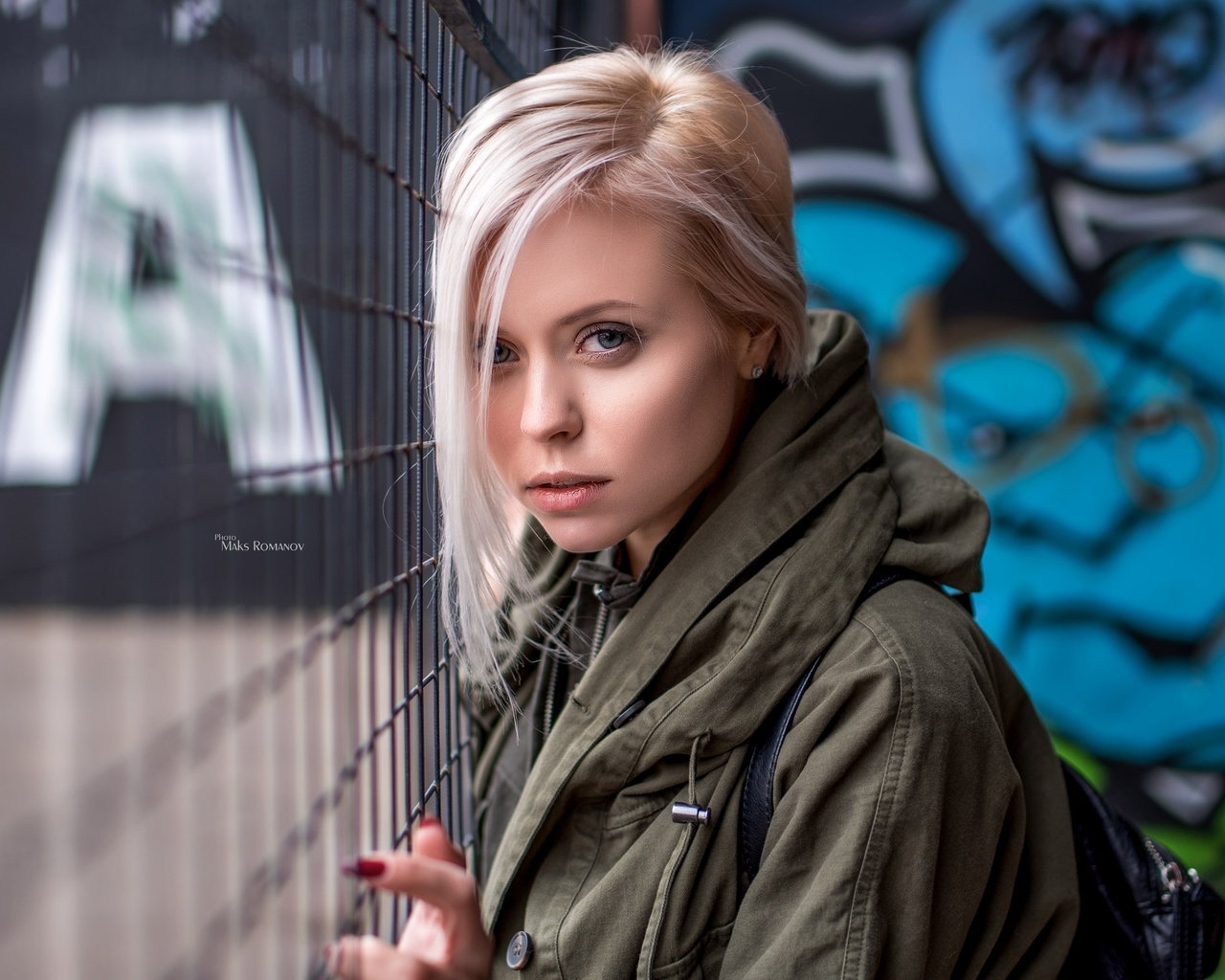 women, face, portrait, blonde, depth of field, red nails, maksim romanov, graffiti, , , , , 