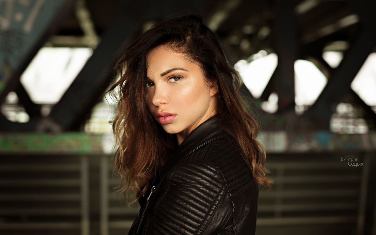 women, face, portrait, depth of field, leather jackets