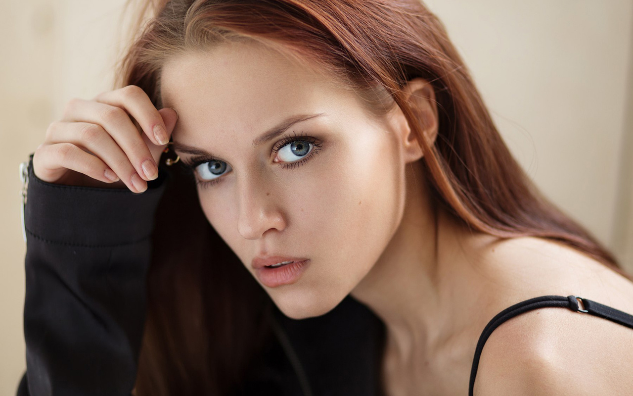 women, redhead, face, portrait