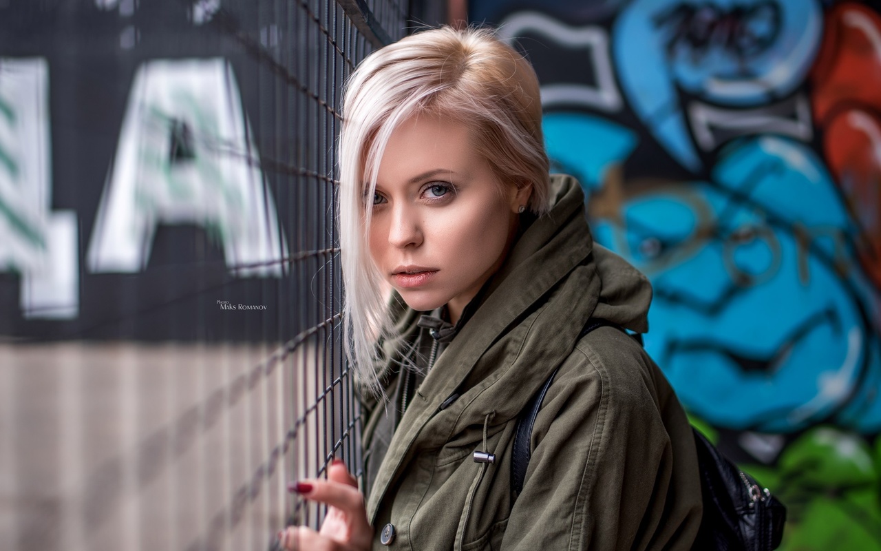 women, face, portrait, blonde, depth of field, red nails, maksim romanov, graffiti, , , , , 