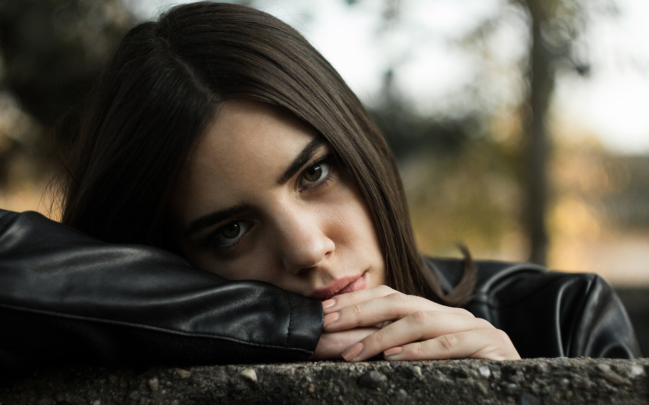 women, face, portrait, depth of field, bokeh, leather jackets, nikola zivkovic