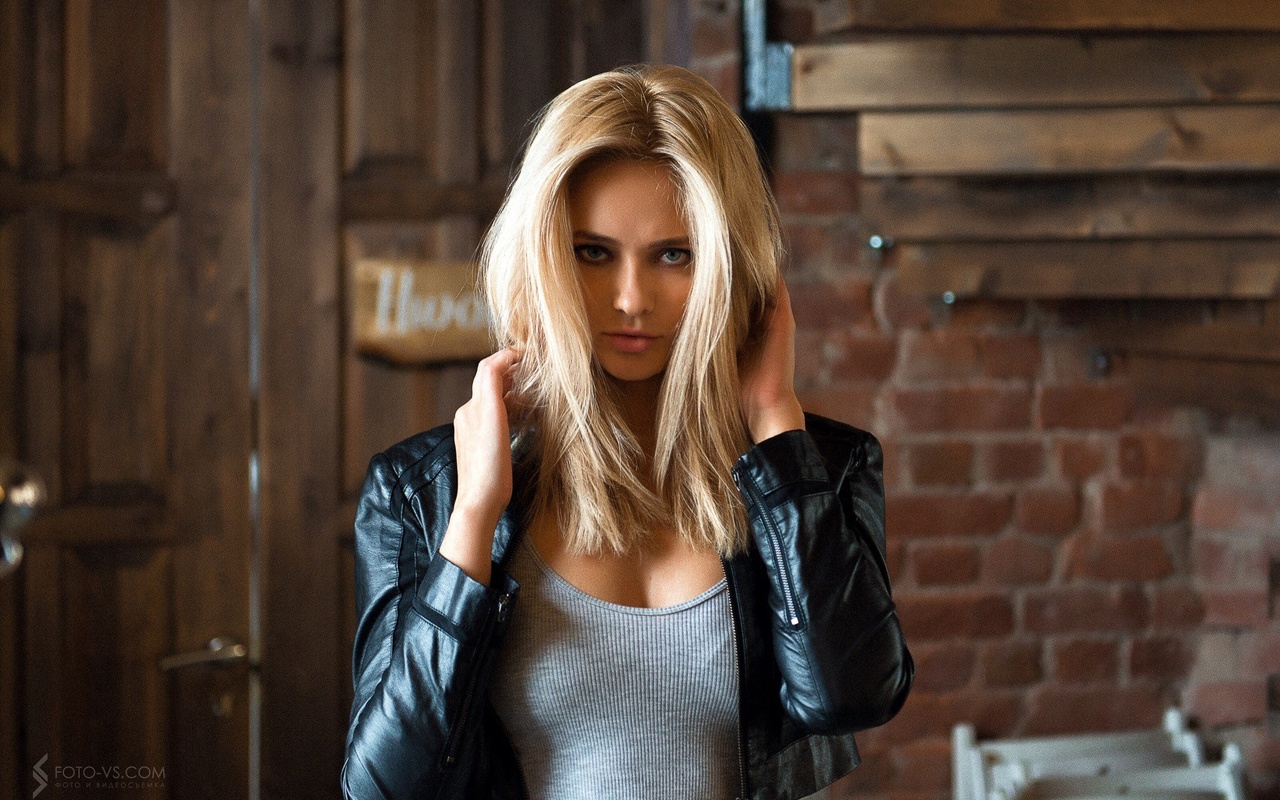 women, blonde, portrait, leather jackets, tanned, , , , , , , 