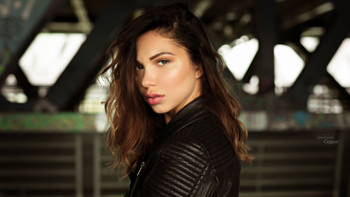 women, face, portrait, depth of field, leather jackets