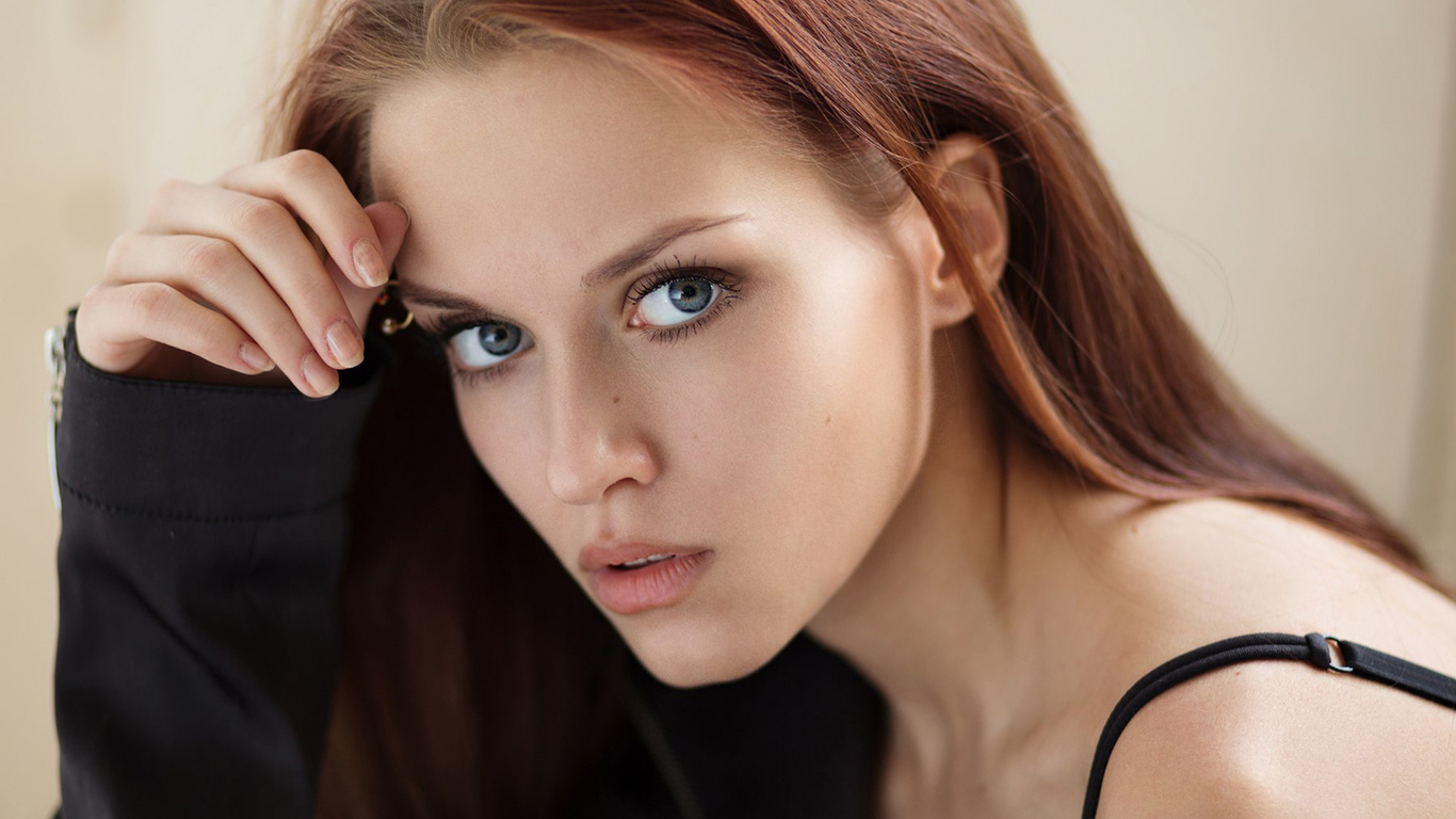 women, redhead, face, portrait