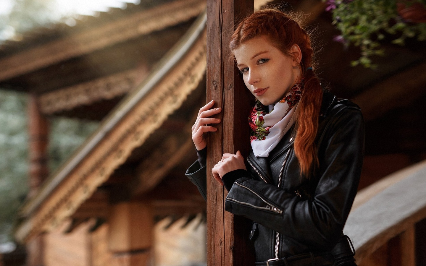 women, portrait, redhead, leather jackets, depth of field, , 