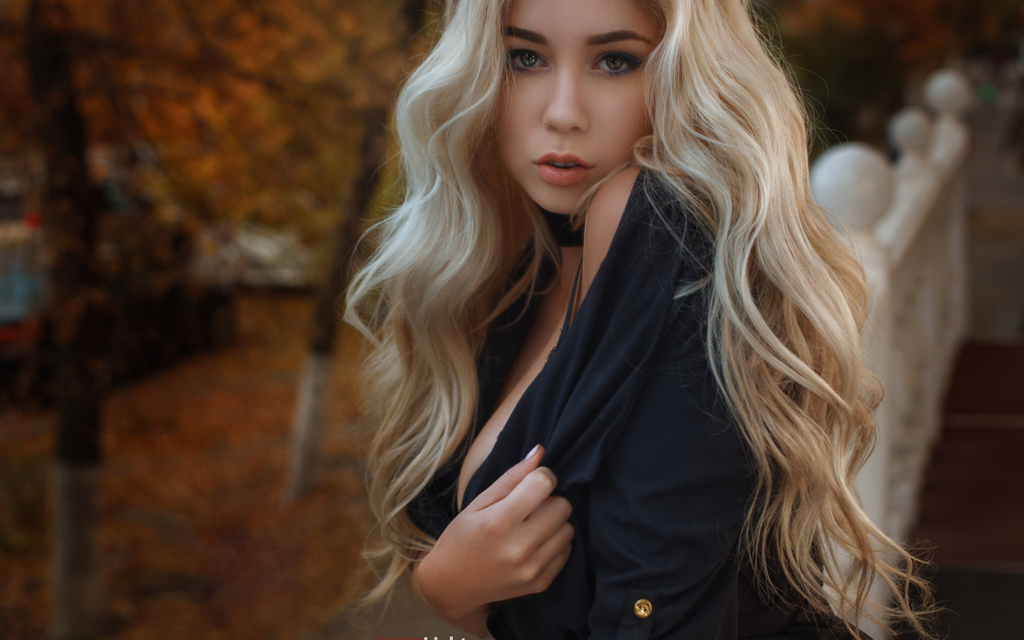 women, blonde, depth of field, portrait, long hair, alexander drobkov