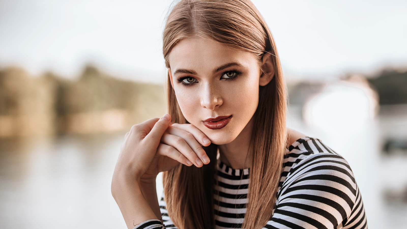 women, blonde, face, portrait, depth of field, ,  ,evgeny markalev