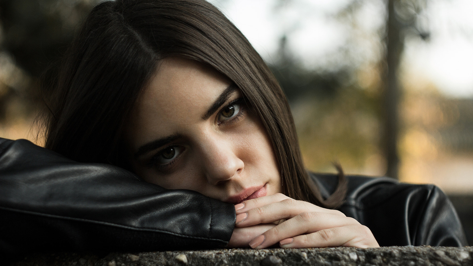 women, face, portrait, depth of field, bokeh, leather jackets, nikola zivkovic