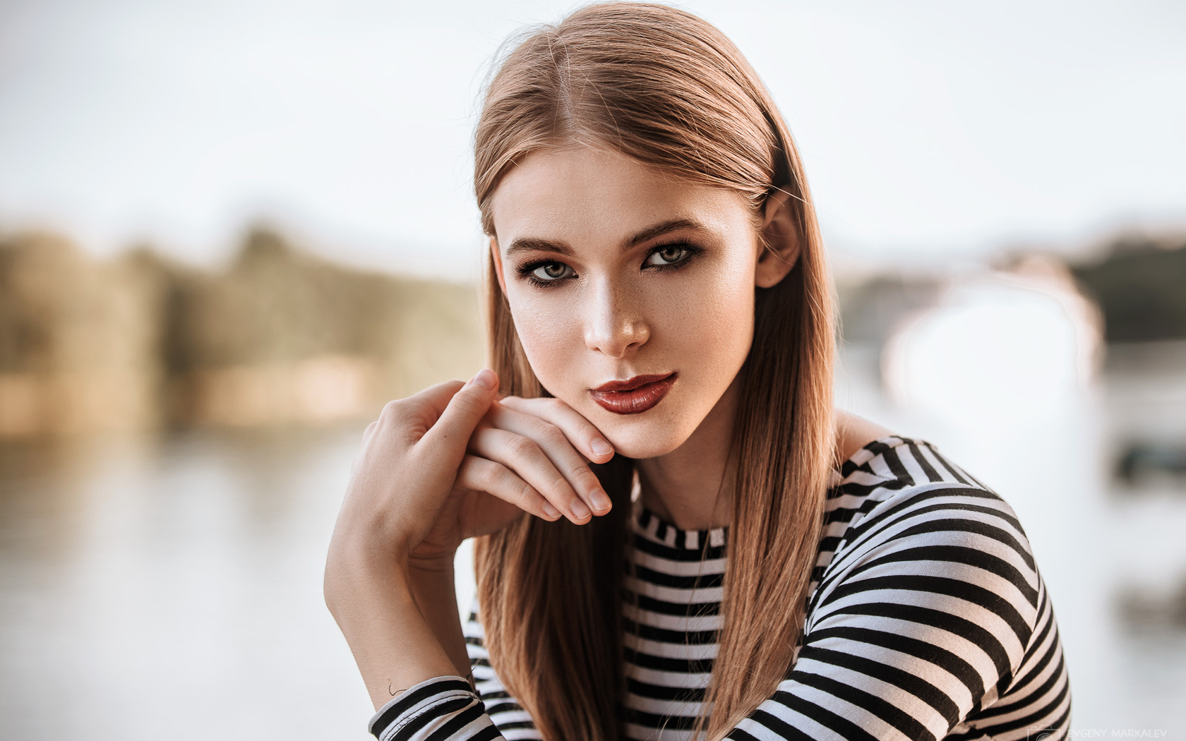 women, blonde, face, portrait, depth of field, ,  ,evgeny markalev