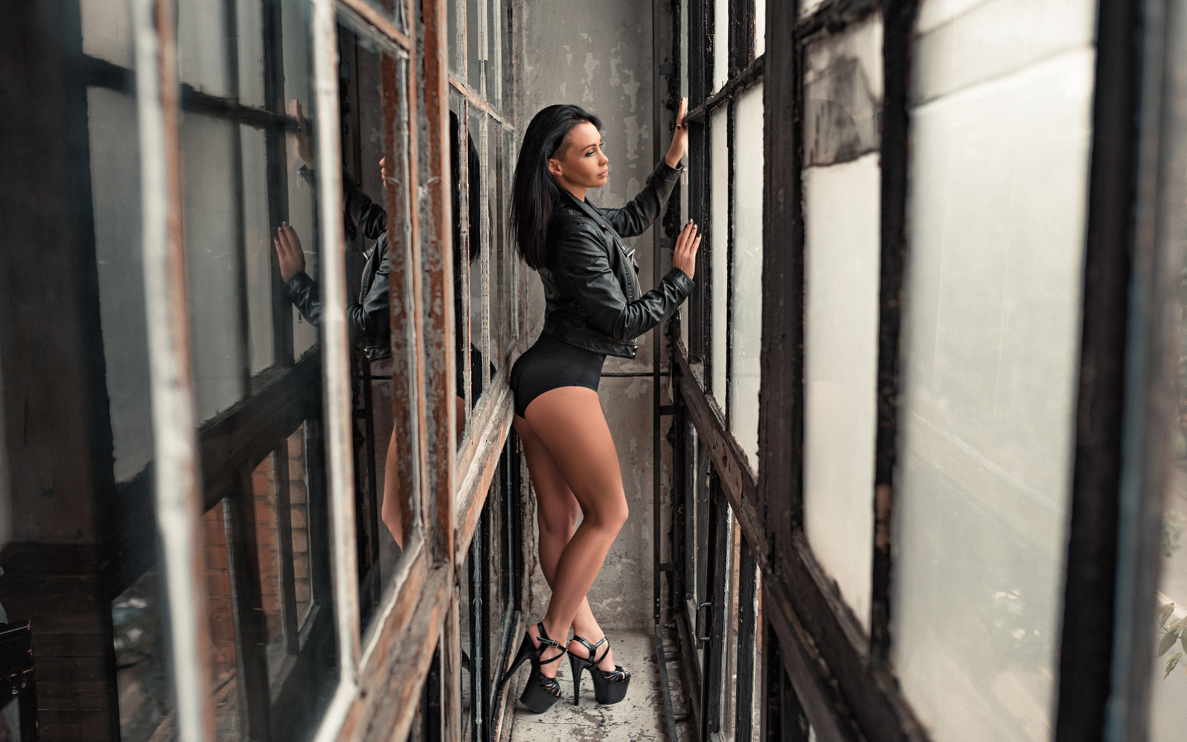 women, tanned, ass, reflection, leather jackets, window, high heels, monokinis, lingerie, , , , , , , , max pyzhik