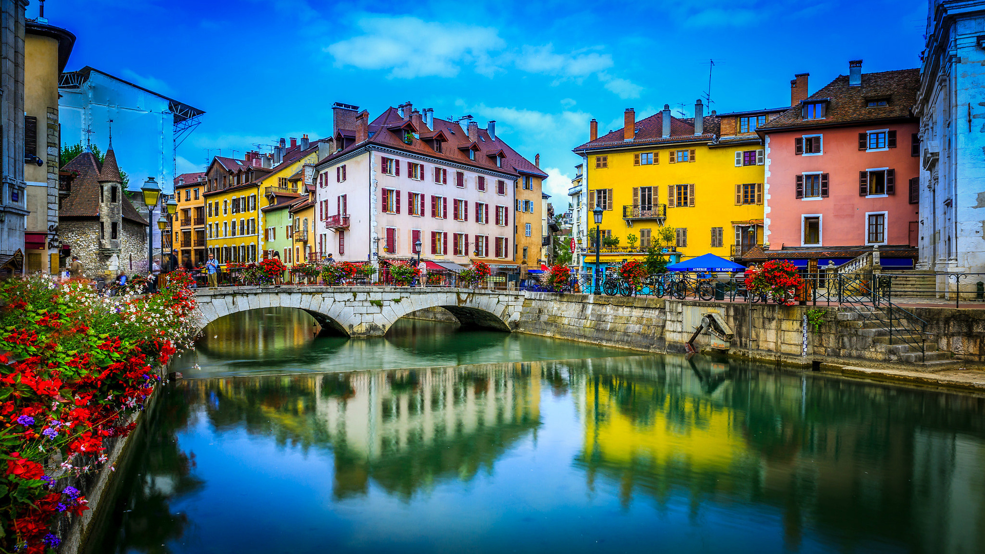 Картинки город, анси, annecy, франция, канал, мост, дома, отражение, john  martorana - обои 1920x1080, картинка №250145