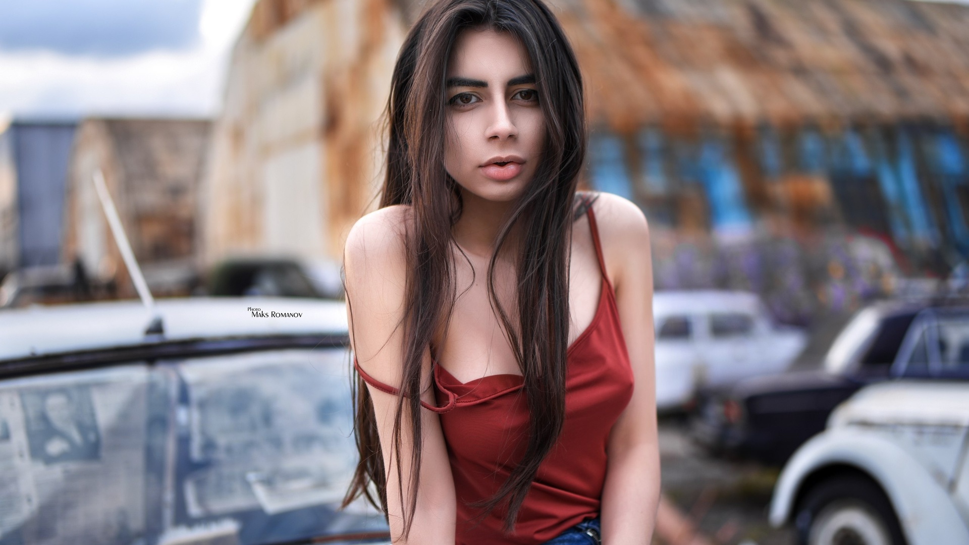 women, portrait, long hair, depth of field, maksim romanov, women outdoors, tattoo, car