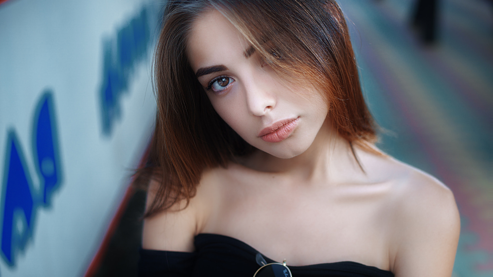 Картинки Women Face Portrait Glasses Depth Of Field Alexander Drobkov обои 1920x1080 