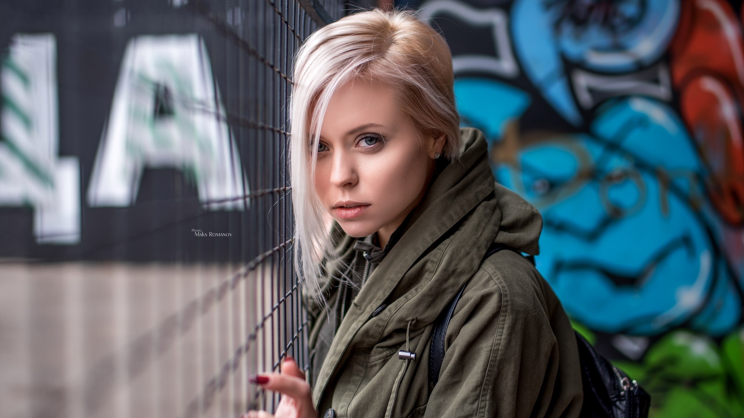 women, face, portrait, blonde, depth of field, red nails, maksim romanov, graffiti, , , , , 