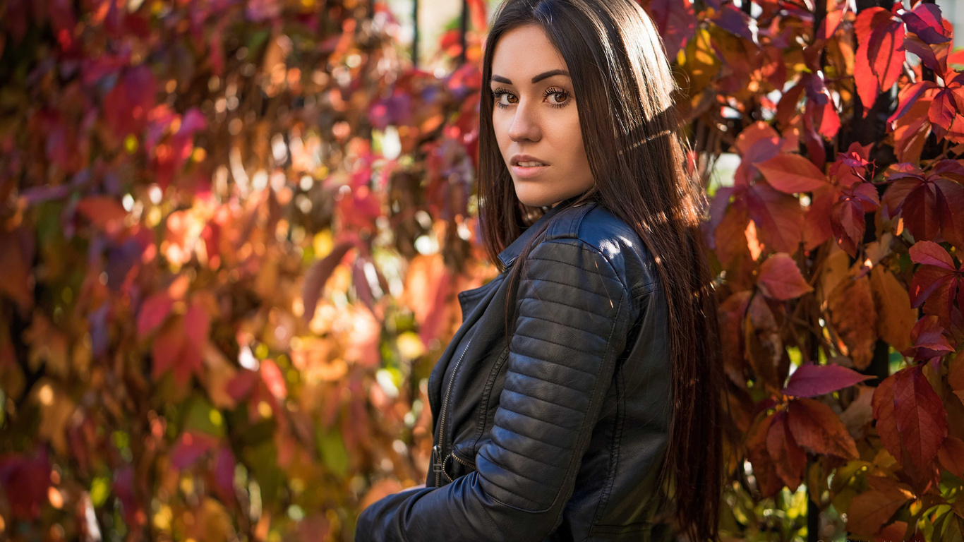 women, portrait, depth of field, leather jackets, long hair, women outdoors, cyril max