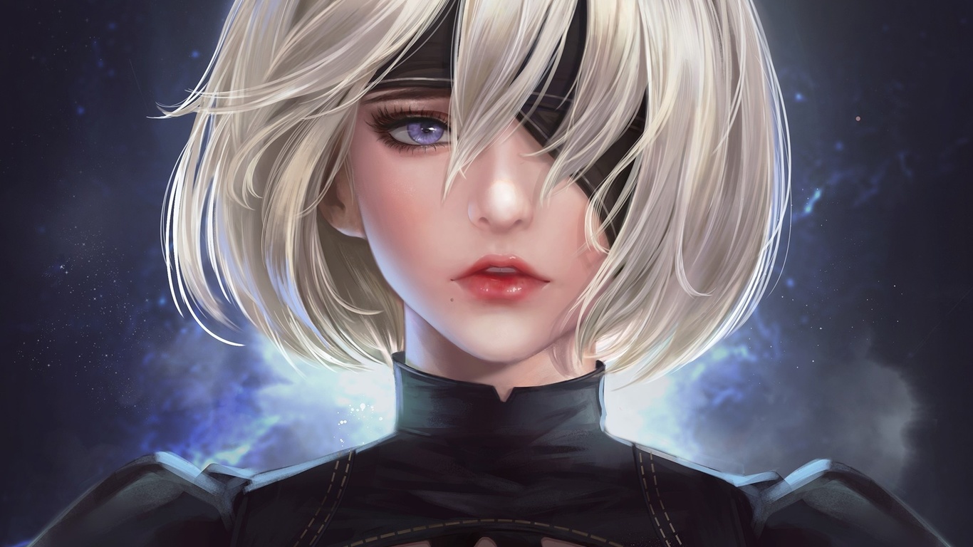 Картинки девушки, игры, фэнтези, рисунки, qianyu mo, nier: automata, 2b -  обои 1366x768, картинка №258492