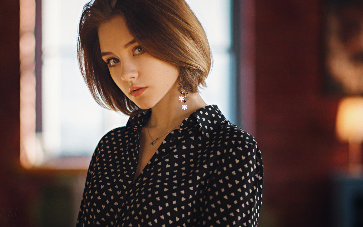 women, portrait, face, sergey fat, depth of field, necklace