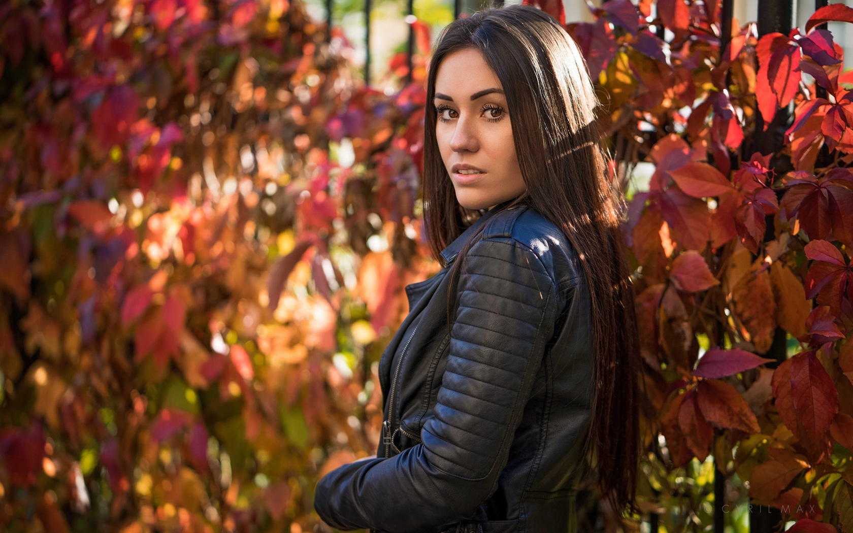 women, portrait, depth of field, leather jackets, long hair, women outdoors, cyril max