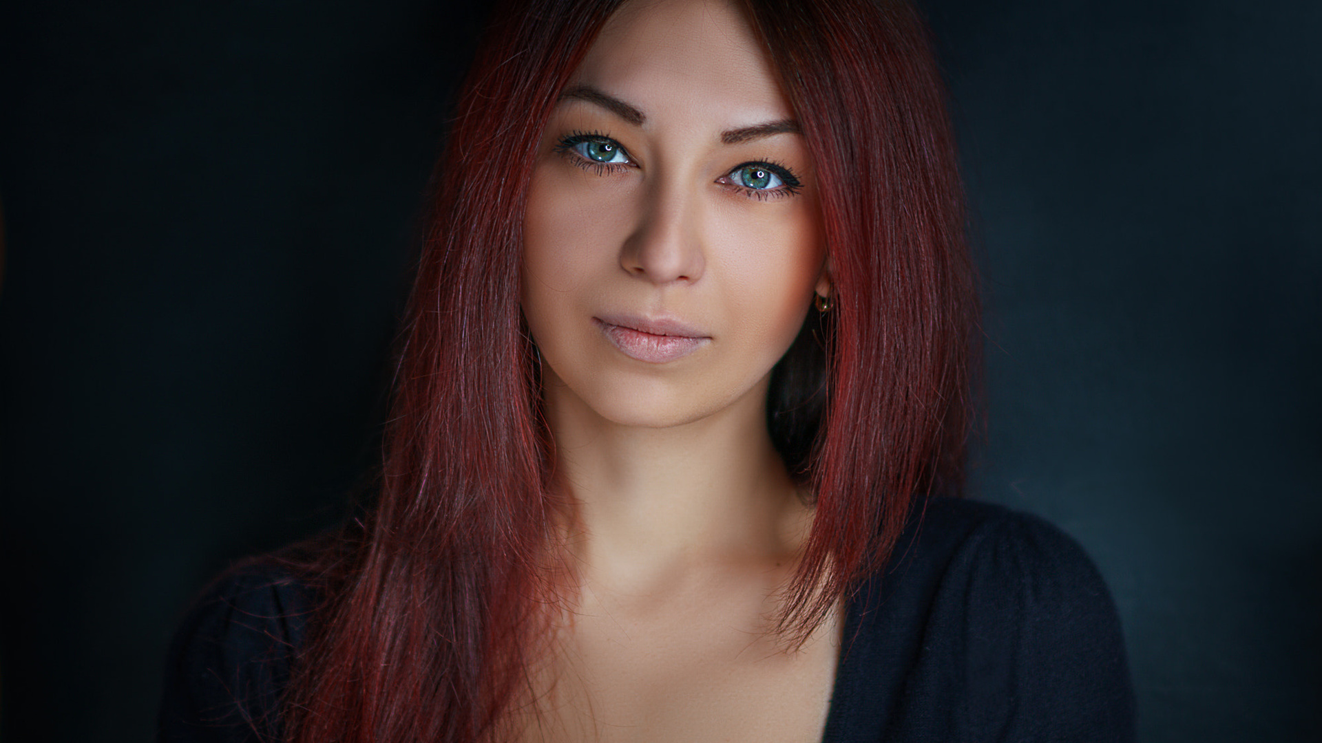 women, redhead, portrait, face, simple background, alexander drobkov