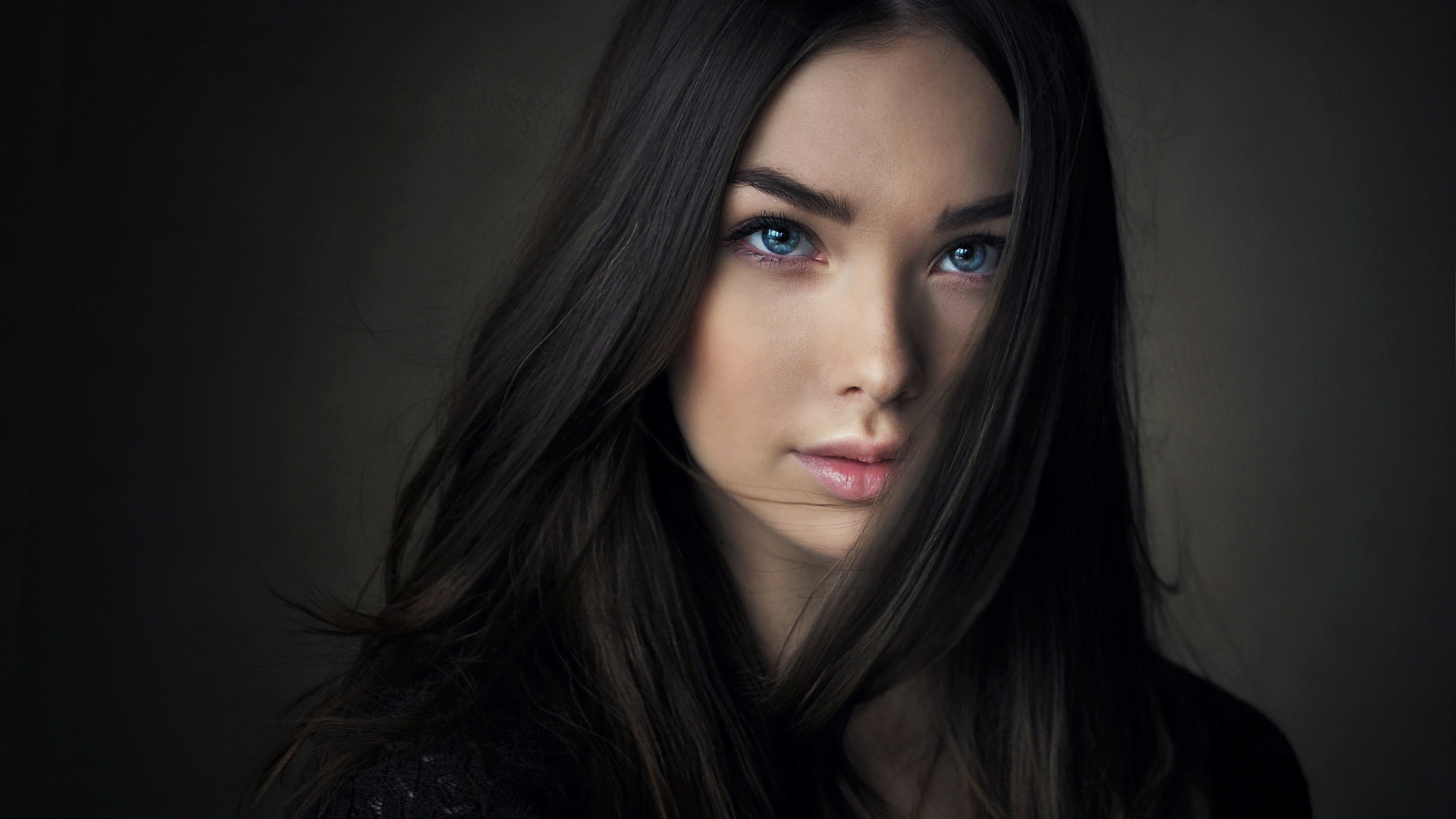 women, sean archer, blue eyes, portrait, simple background