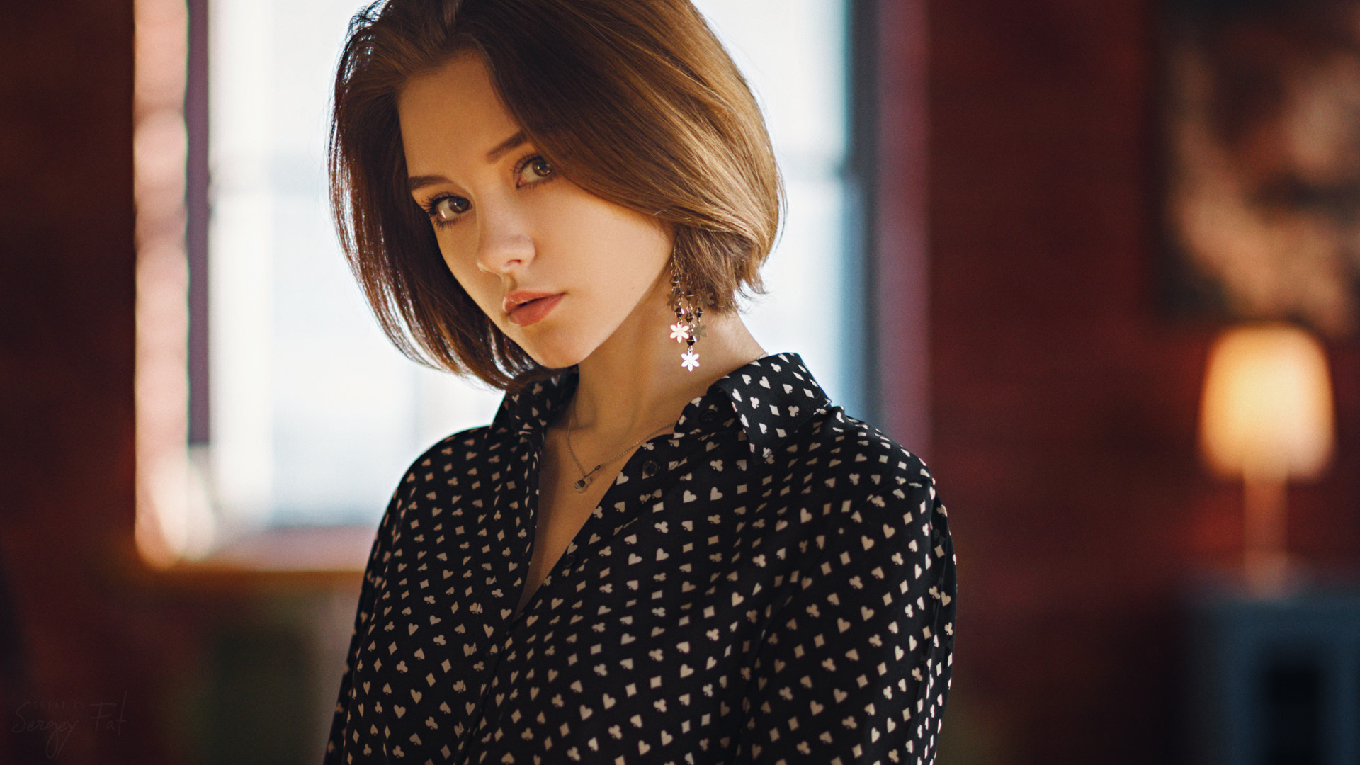 women, portrait, face, sergey fat, depth of field, necklace