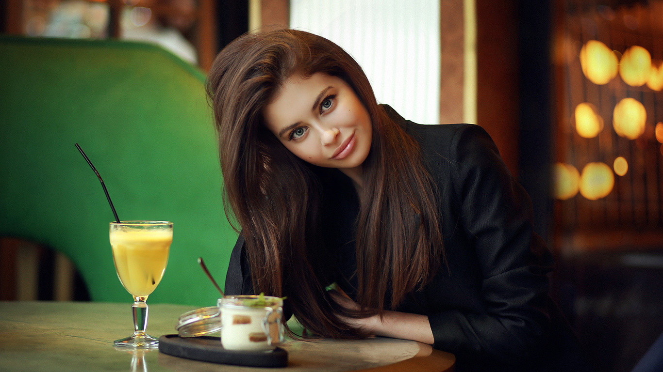 women, portrait, table, smiling, depth of field, dmitry arhar