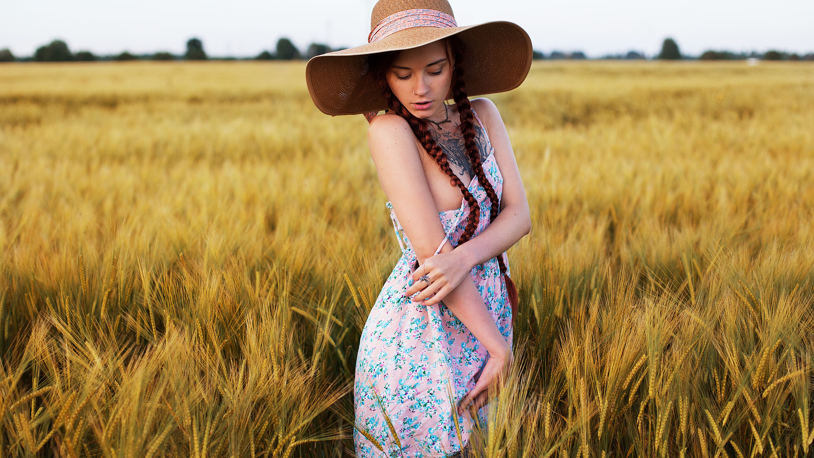 women, hat, pigtails, tattoo, dress, women outdoors