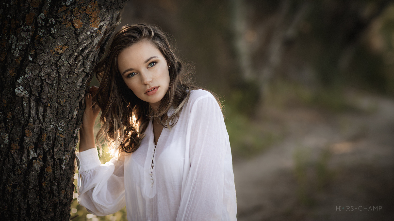 women, trees, portrait, face, depth of field