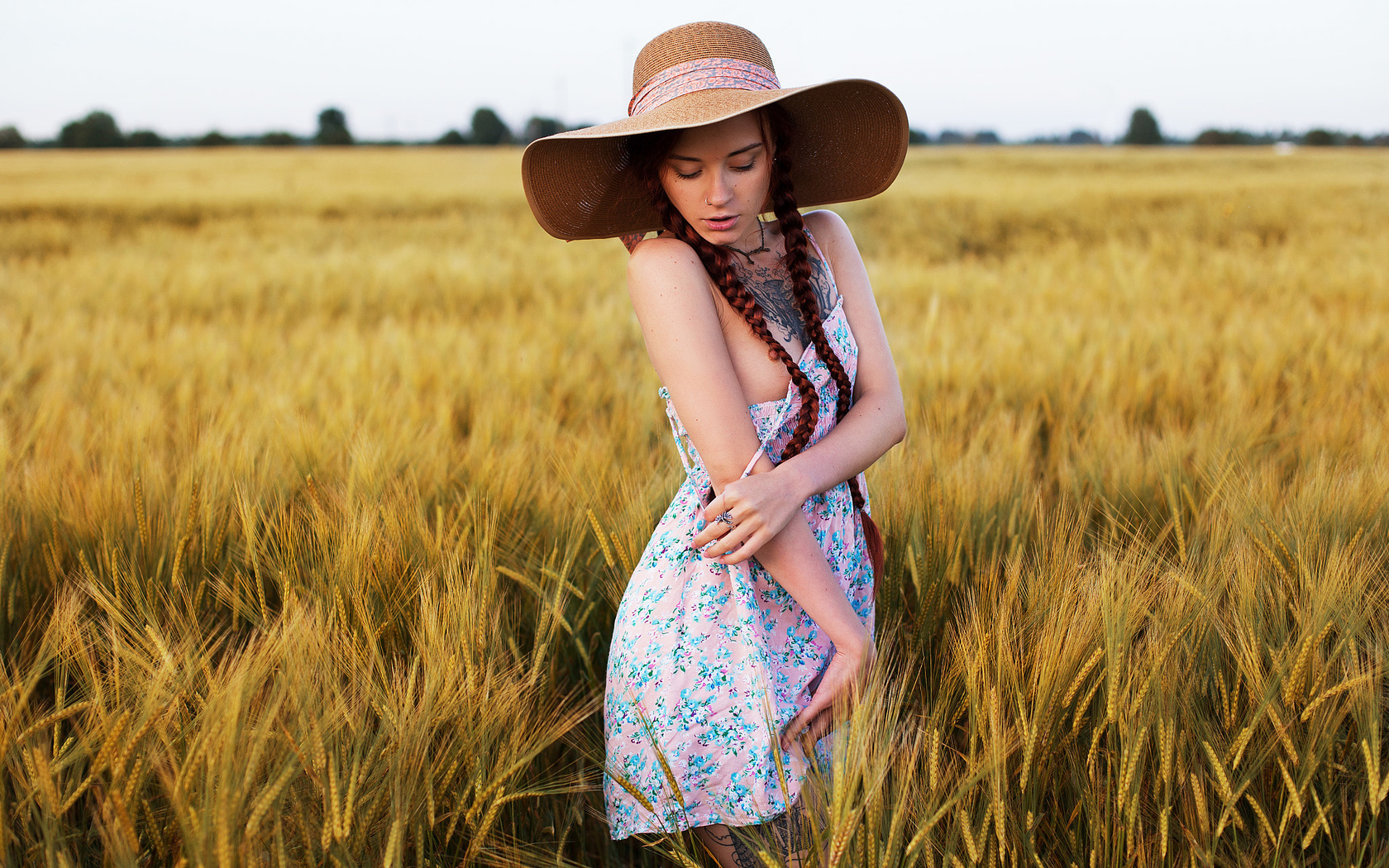 women, hat, pigtails, tattoo, dress, women outdoors