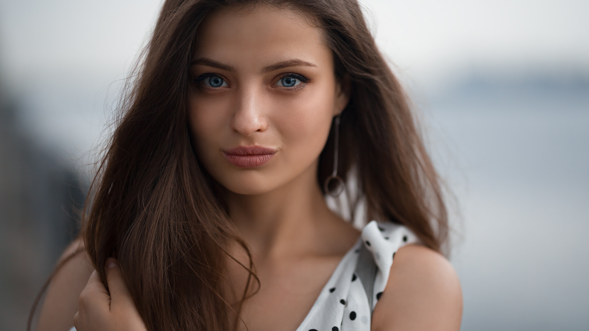 women, portrait, blue eyes, depth of field, face