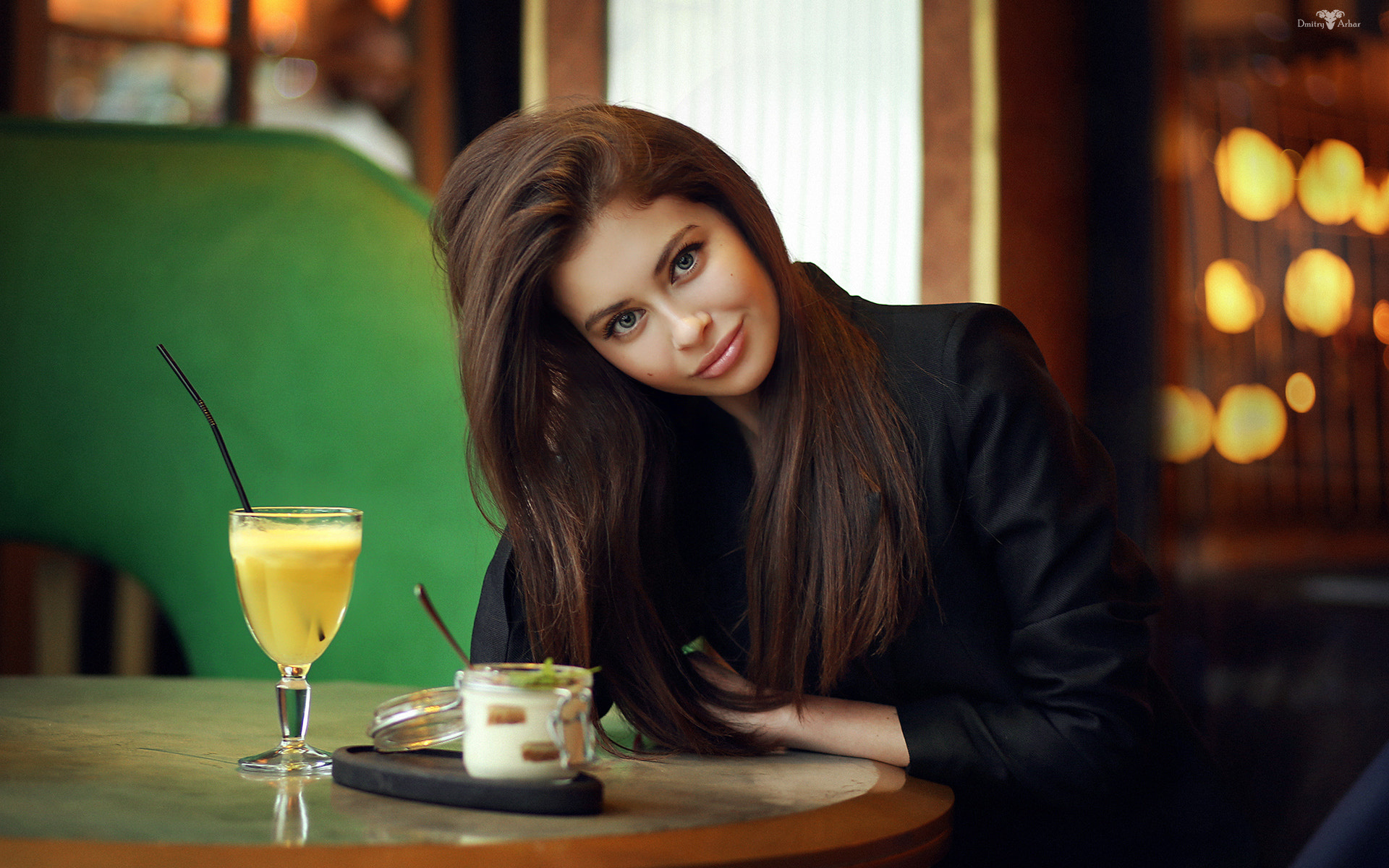 women, portrait, table, smiling, depth of field, dmitry arhar