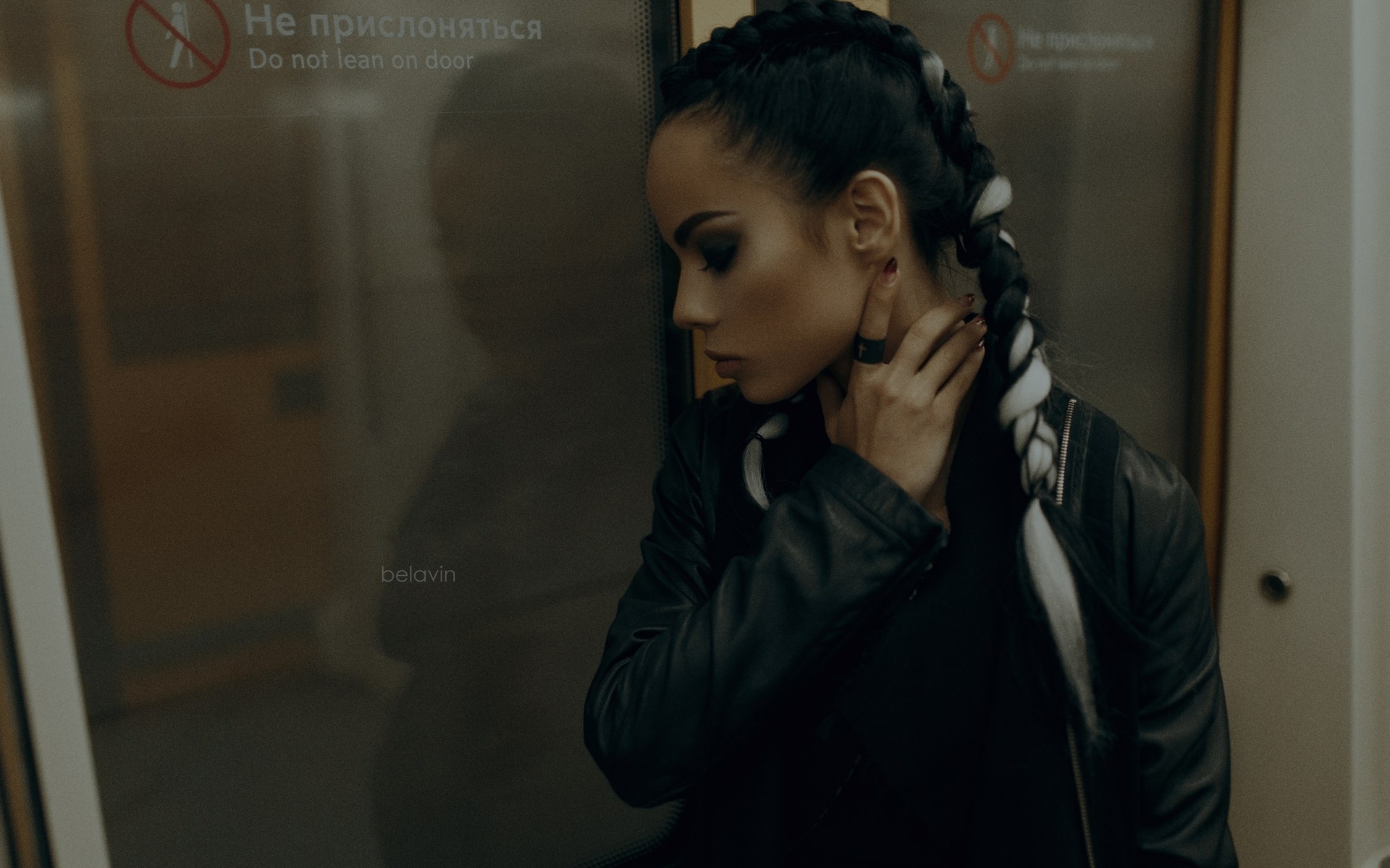 women, tanned, portrait, alexander belavin, closed eyes, leather jackets