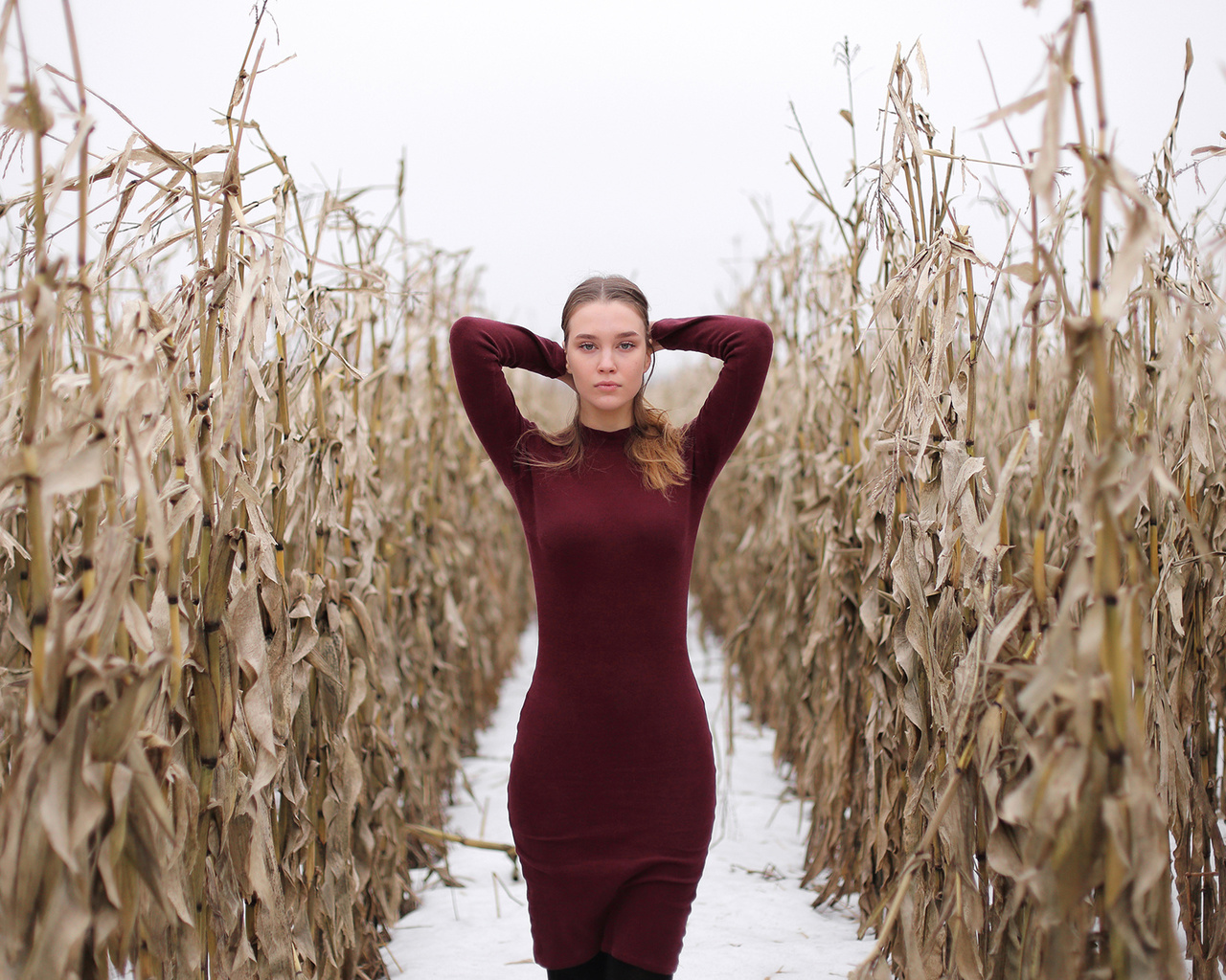 women, blonde, red dress, portrait, women outdoors